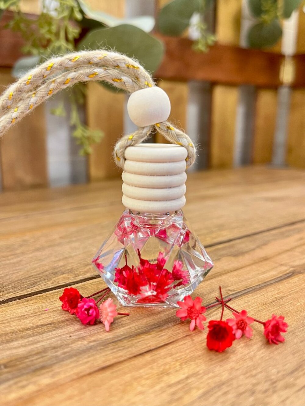 Pink Flowers Diffuser, Pink Car Air Freshener, Fragrance:  Pink Sugar Crystals